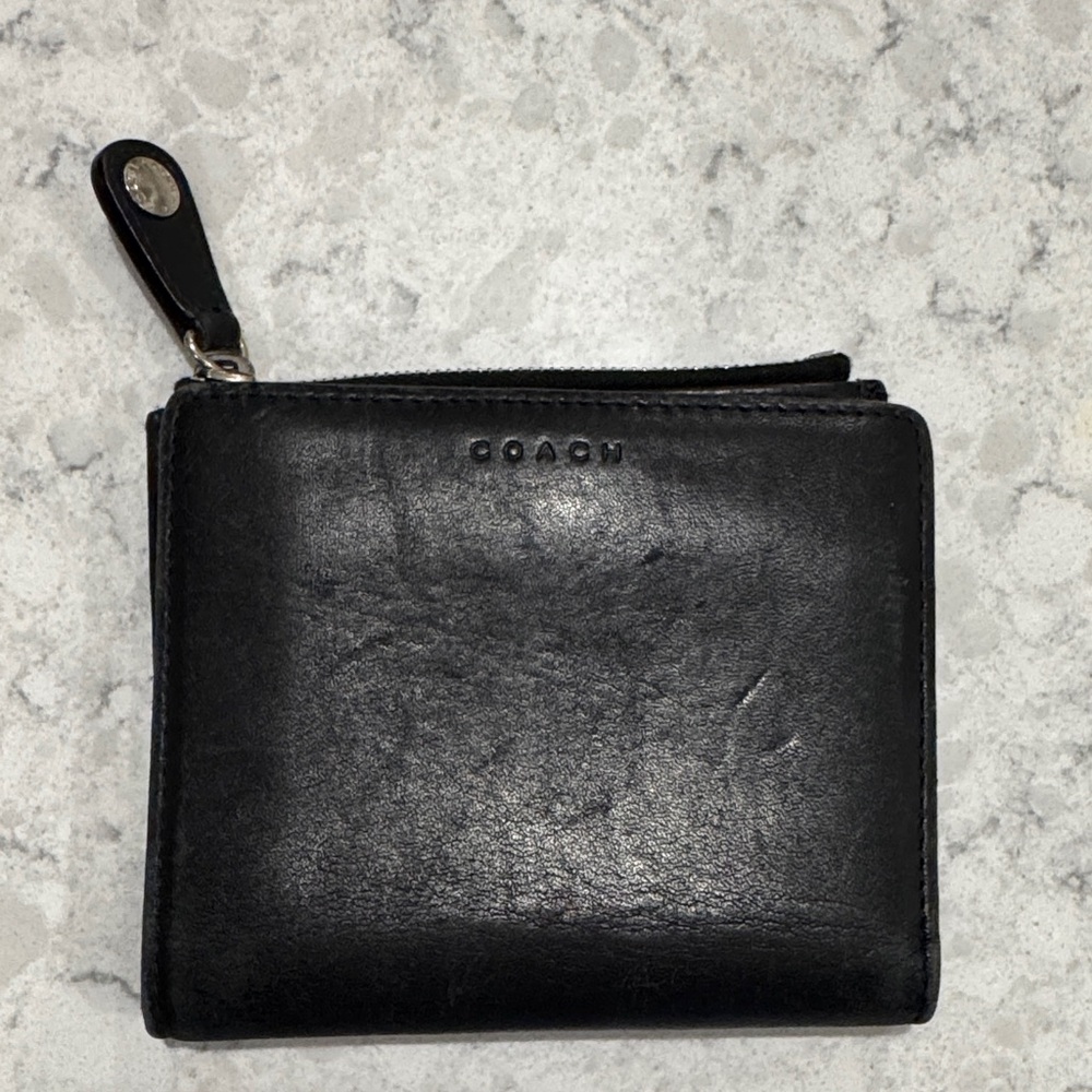 Coach Black Leather Zip Wallet